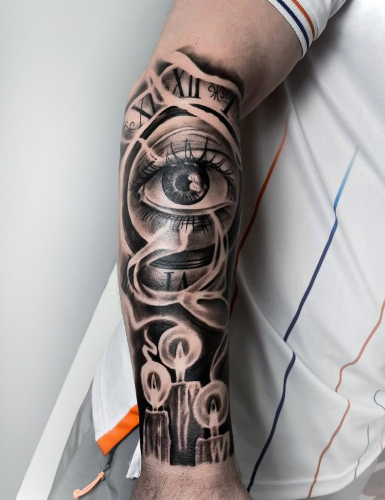 Tatuaje Ojo, Reloj y Velas